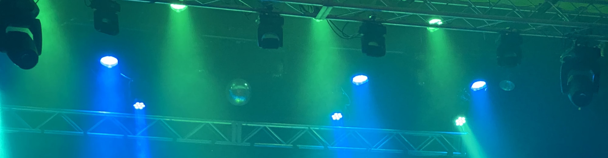 blue and green theater stage lights Providence